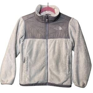 The North Face Girls Size M 10/12 Gray Plush Fleece Full Zip Jacket Zip Pockets